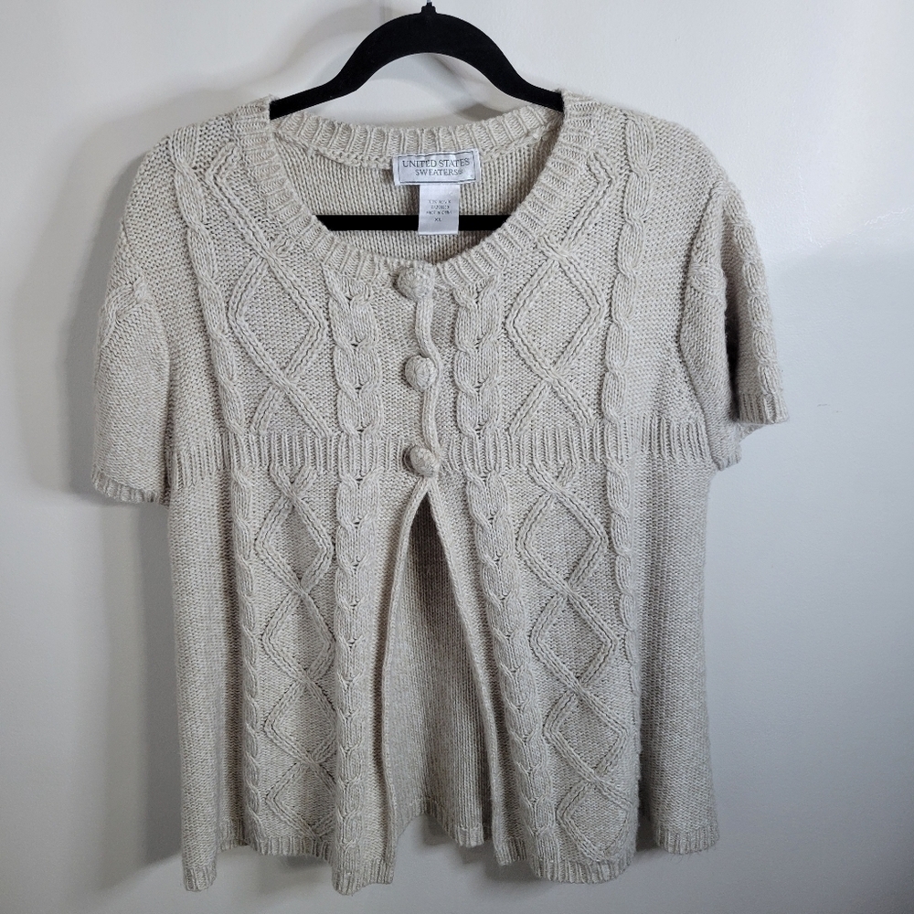 United States Sweaters Beige Cable Knit 3 Button Cardigan, Size XL